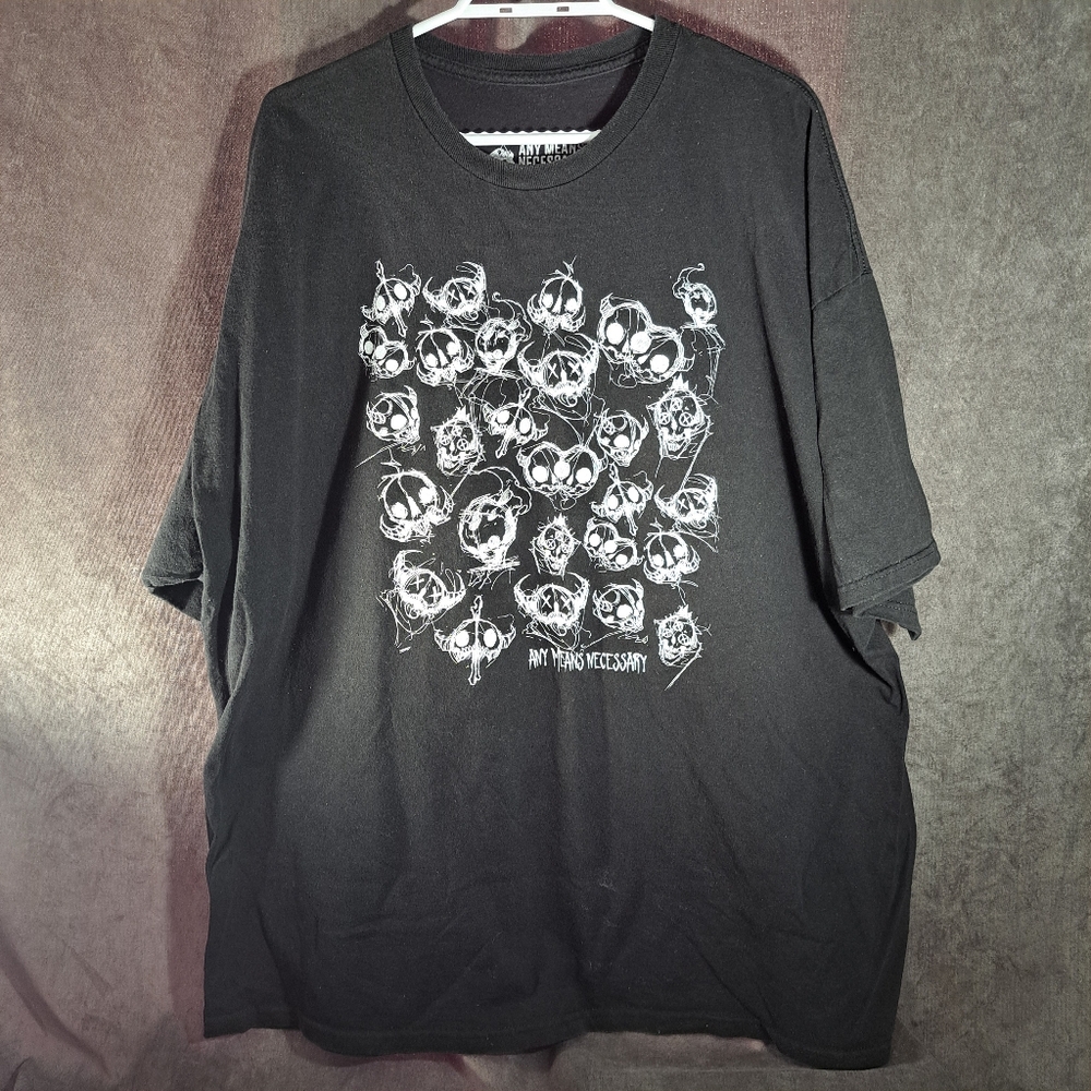 Any Means Necessary Faces Of Death Black White Skulls Graphic Tee VG 3X OOP
